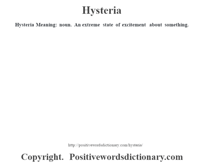 Hysteria Meaning: noun. An extreme state of excitement about something.