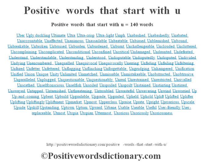 Positive words that start with u