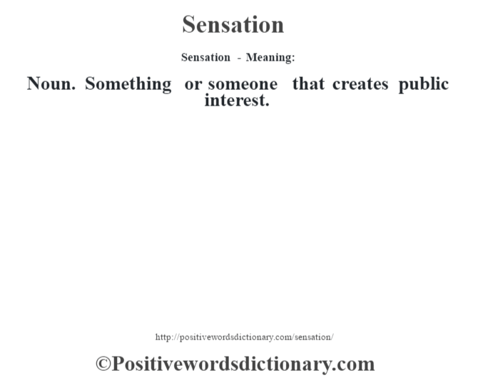 Sensation - Meaning: Noun. Something or someone that creates public interest.