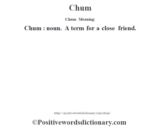 Chum- Meaning:Chum  : noun. A term for a close friend.